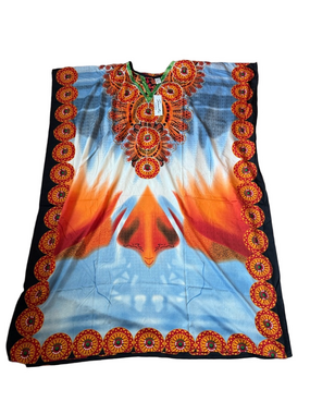 Sante Classics Orange Blue Dashiki Kaftan Caftan Muumuu Dress OS NWT